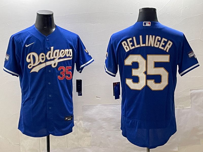 Men Los Angeles Dodgers #35 Bellinger Blue Gold Elite 2025 Nike MLB Jersey style 5->los angeles dodgers->MLB Jersey